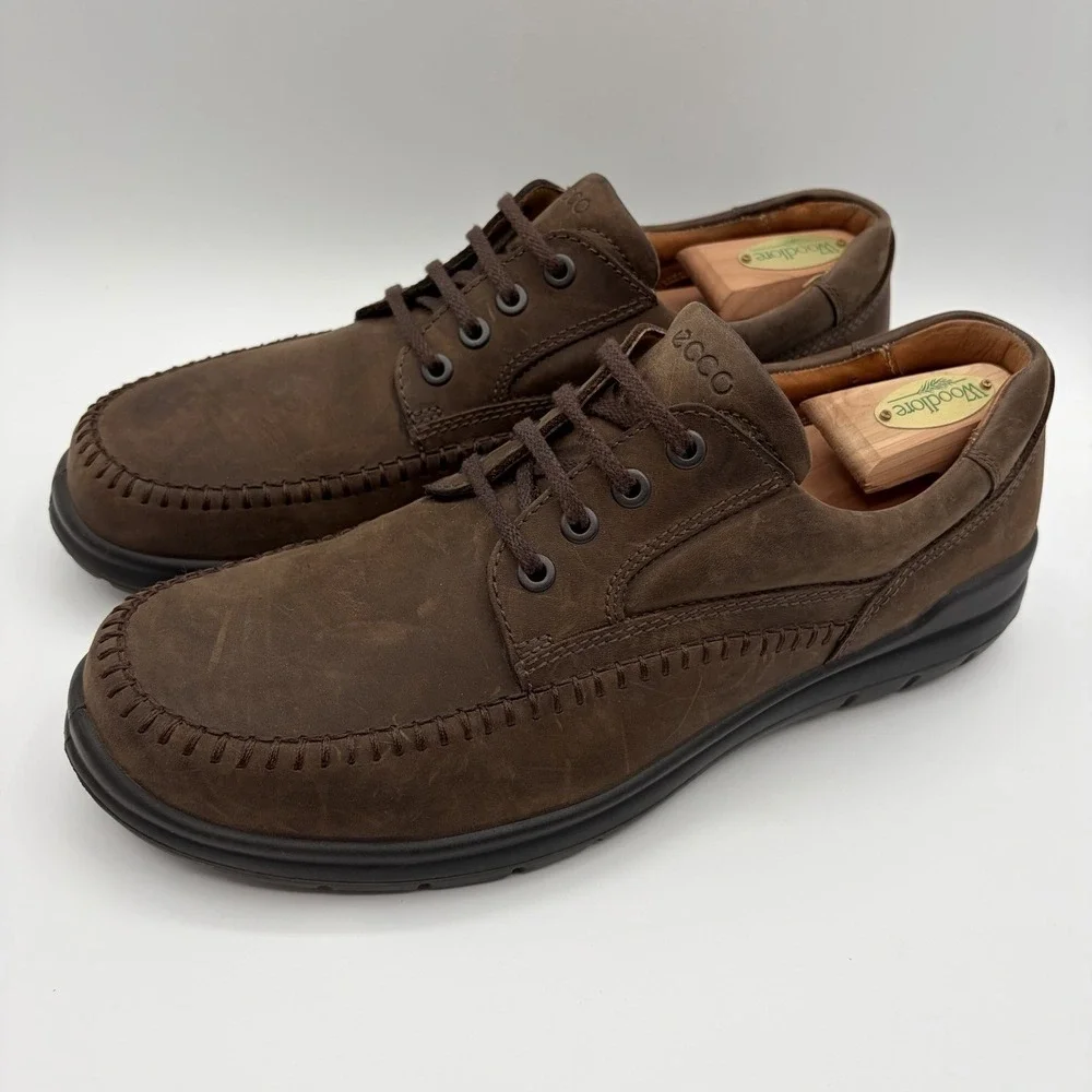 Ecco Seawalker Leather Shoes Mens 44 Brown 10 - 10.5 Comfort Oxfords Lace Up EUC